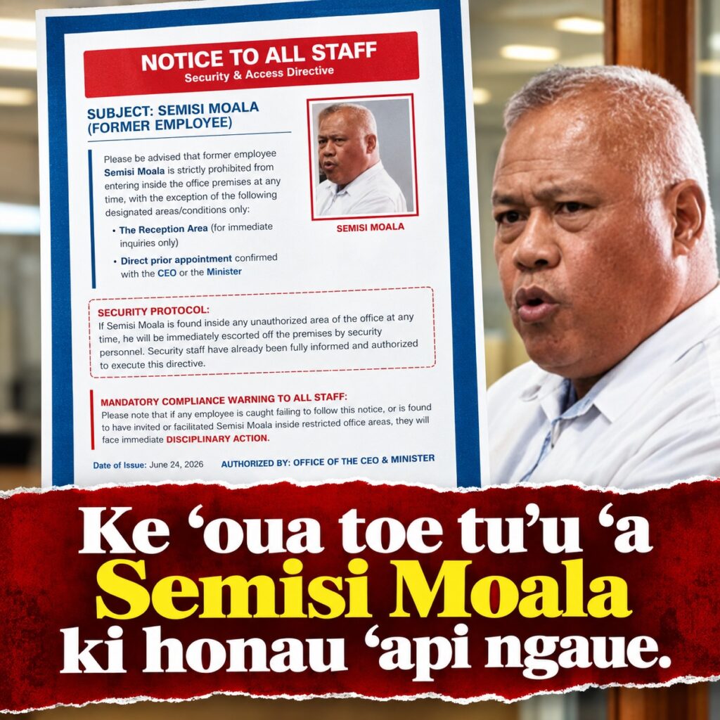 Fanongonongo Potungaue Savea mo e Fonua ke ‘oua toe tu’u ‘a Semisi Moala ki honau ‘api ngaue